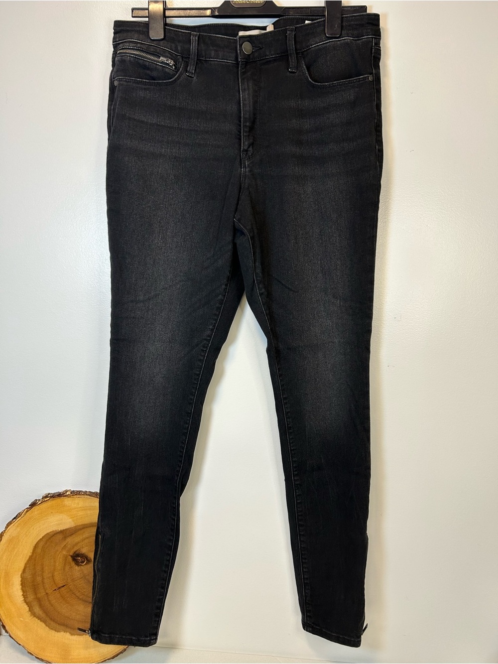 Athleta Sculptek Ultra Skinny Ankle Zip Jeans‎ black carbon wash Women’s 12 Tall
